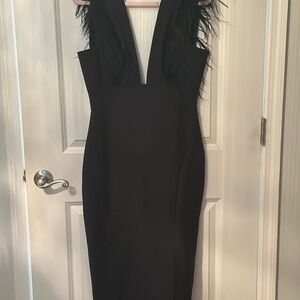 Elegant Black bandage ankle length Dress with Feather Detail